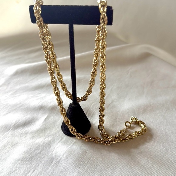 Vintage Gold Tone Rope Chain 24” Thick 3MM Necklace - Picture 7 of 12